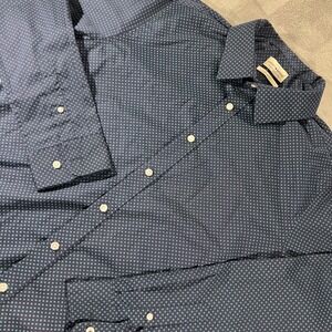 Lucky Brand Mens Slim Fit Long Sleeve Button Down Shirt Navy Teal Diamond Large